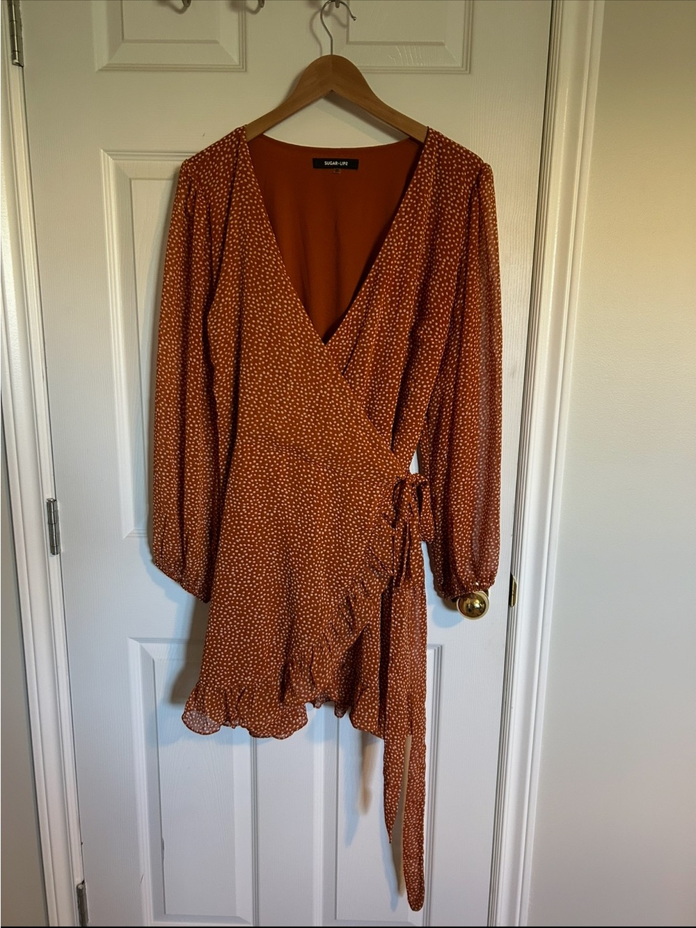 Sugar Rust Orange Polka Dot Wrap Dress